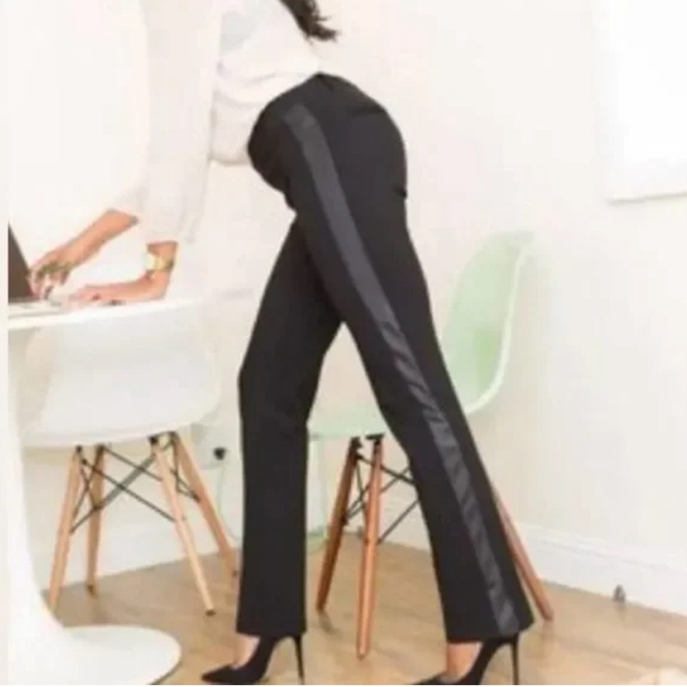 Betabrand Classic Dress Pant Straight Leg Tuxedo Stripe Black Yoga - Picture 2 of 6